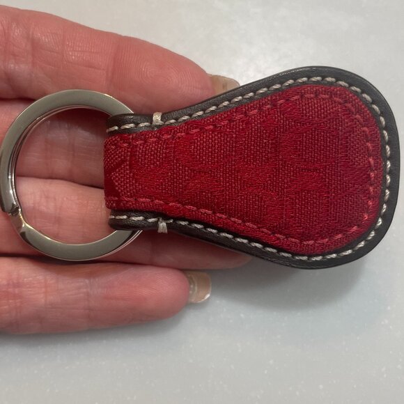 Coach Jacquard Signature C Teardrop Keychain Key Fob Bag Charm Red - Picture 4 of 11